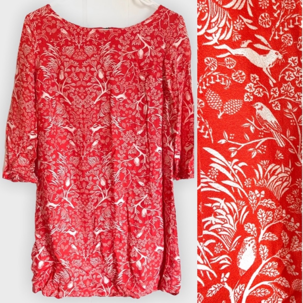 Old Navy Small Red Dress Forest Bunny Owl Acorn Bridgerton Style Tea Dress
